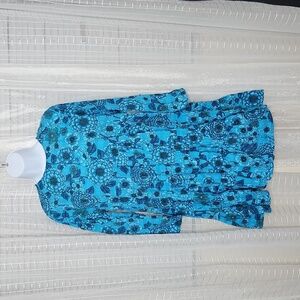 Zara Groovy Blue Floral Print 3/4 Sleeve Baby Doll Tiered Dress SzM